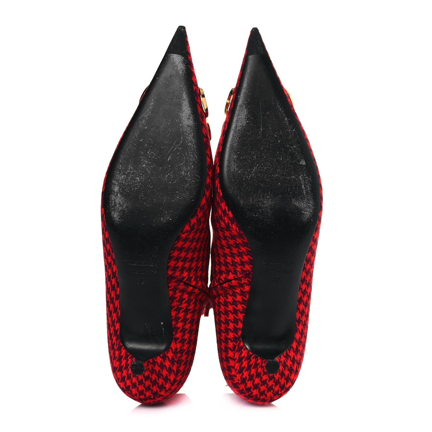 Wool Houndstooth BB Pointy Toe Ankle Booties 39 Red Black Gold