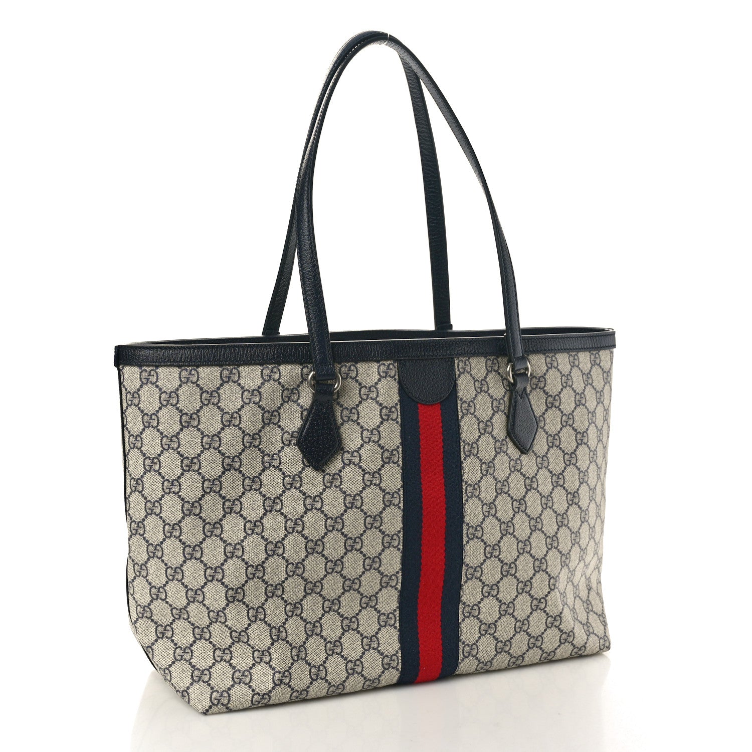 Gucci GG Supreme Monogram Textured Calfskin Web Medium Ophidia Shopping Tote Beige Blue 3 of 10