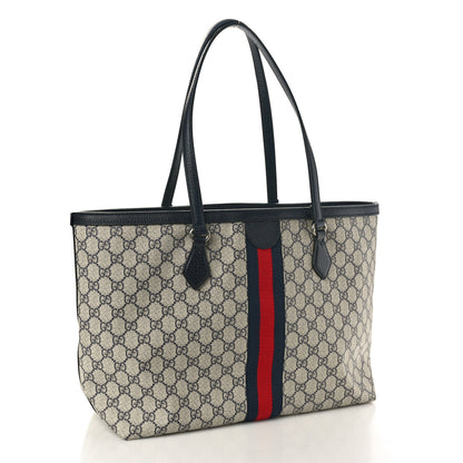 Gucci GG Supreme Monogram Textured Calfskin Web Medium Ophidia Shopping Tote Beige Blue 3 of 10