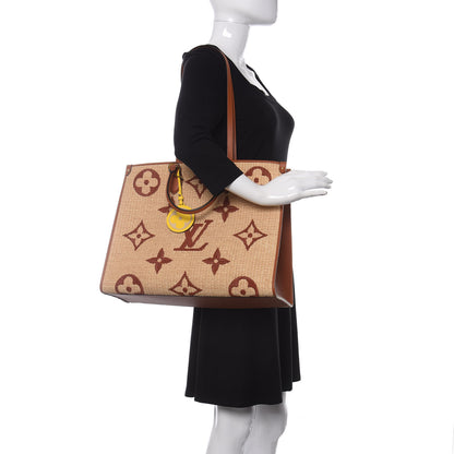 Louis Vuitton Raffia Calfskin Monogram Giant Onthego GM Tan 2 of 9