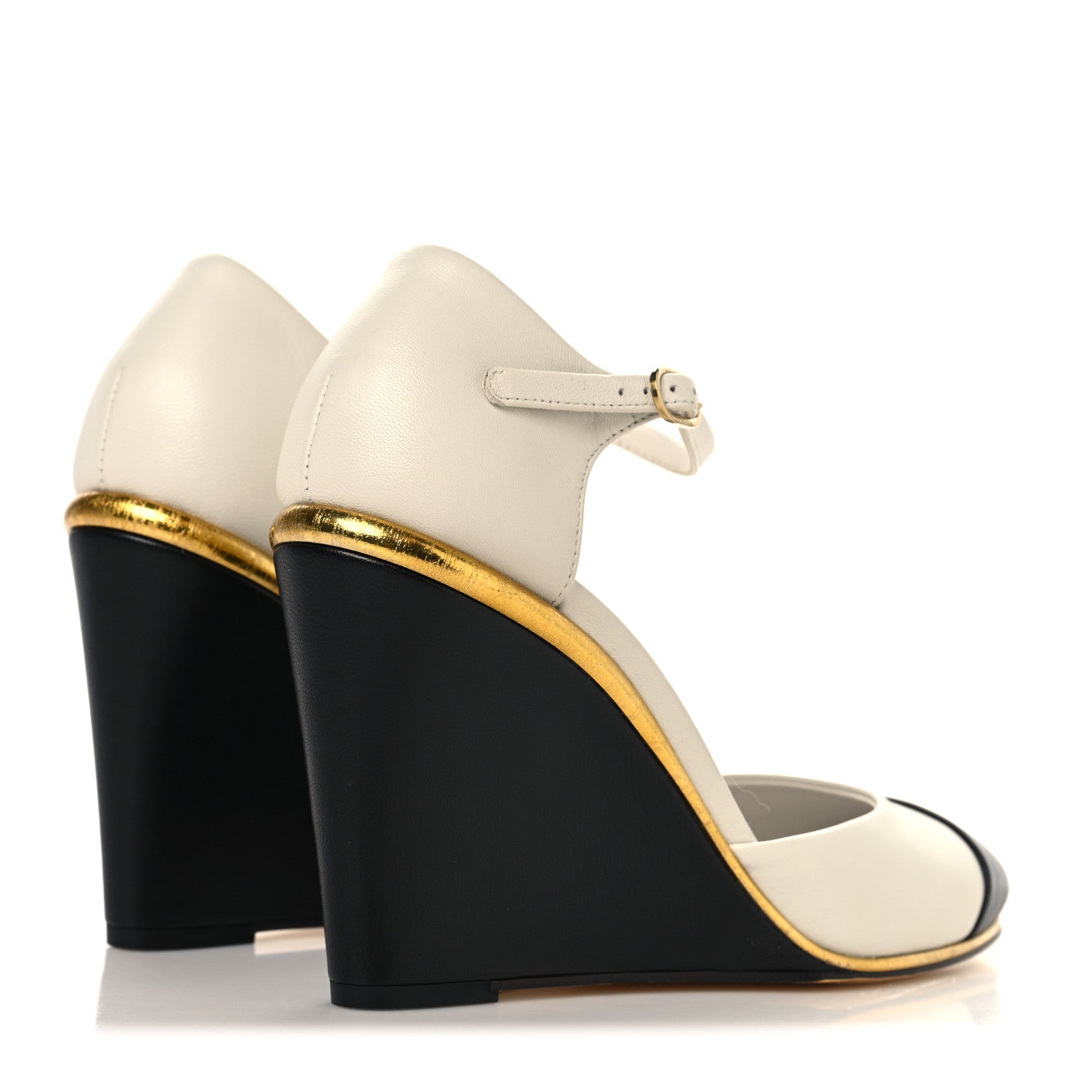 Chanel Lambskin Cap Toe Open Wedge 38 Black White 5 of 10