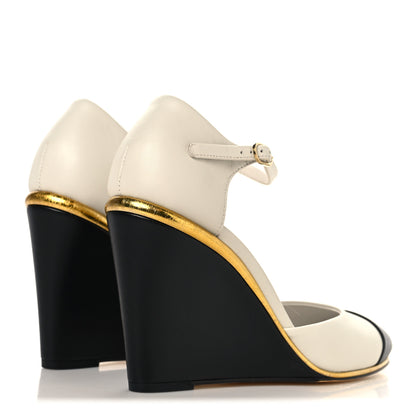 Chanel Lambskin Cap Toe Open Wedge 38 Black White 5 of 10