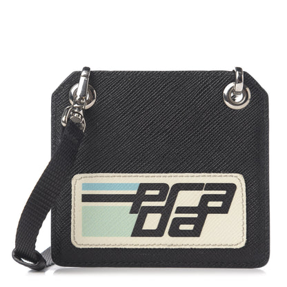 Prada Saffiano Racing Logo Lanyard ID Holder Black 1 of 4