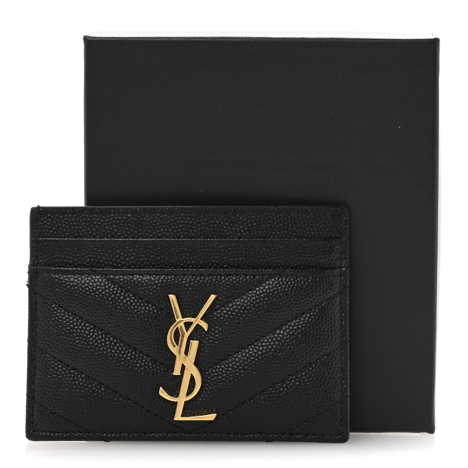 Saint Laurent Grain De Poudre Matelasse Chevron Monogram Credit Card Case Black 11 of 11
