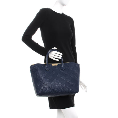 Burberry Heritage Grain Check Embossed Medium Dewsbury Tote Blue Carbon 3 of 10