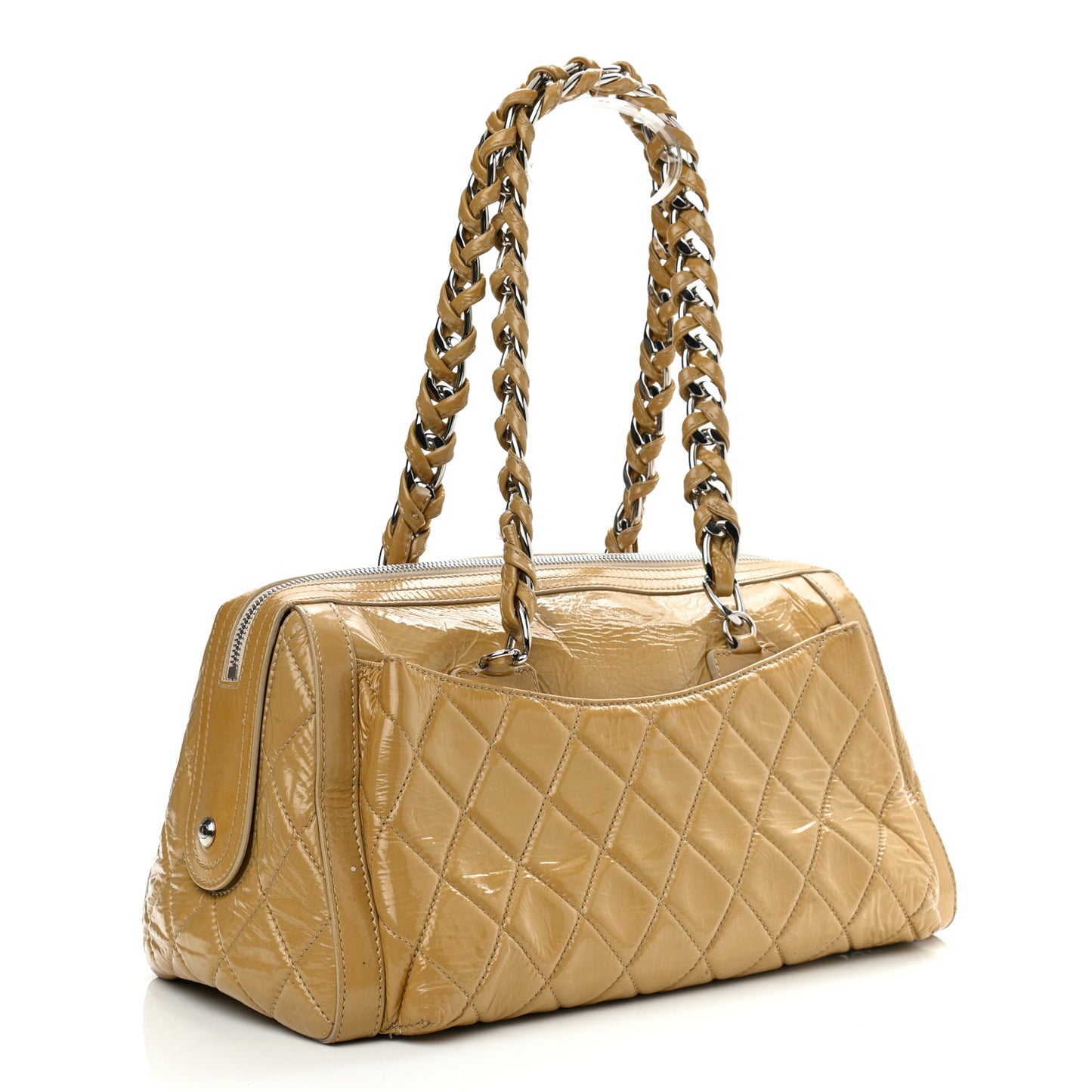 Patent Quilted Day Glo Flap Bag Beige