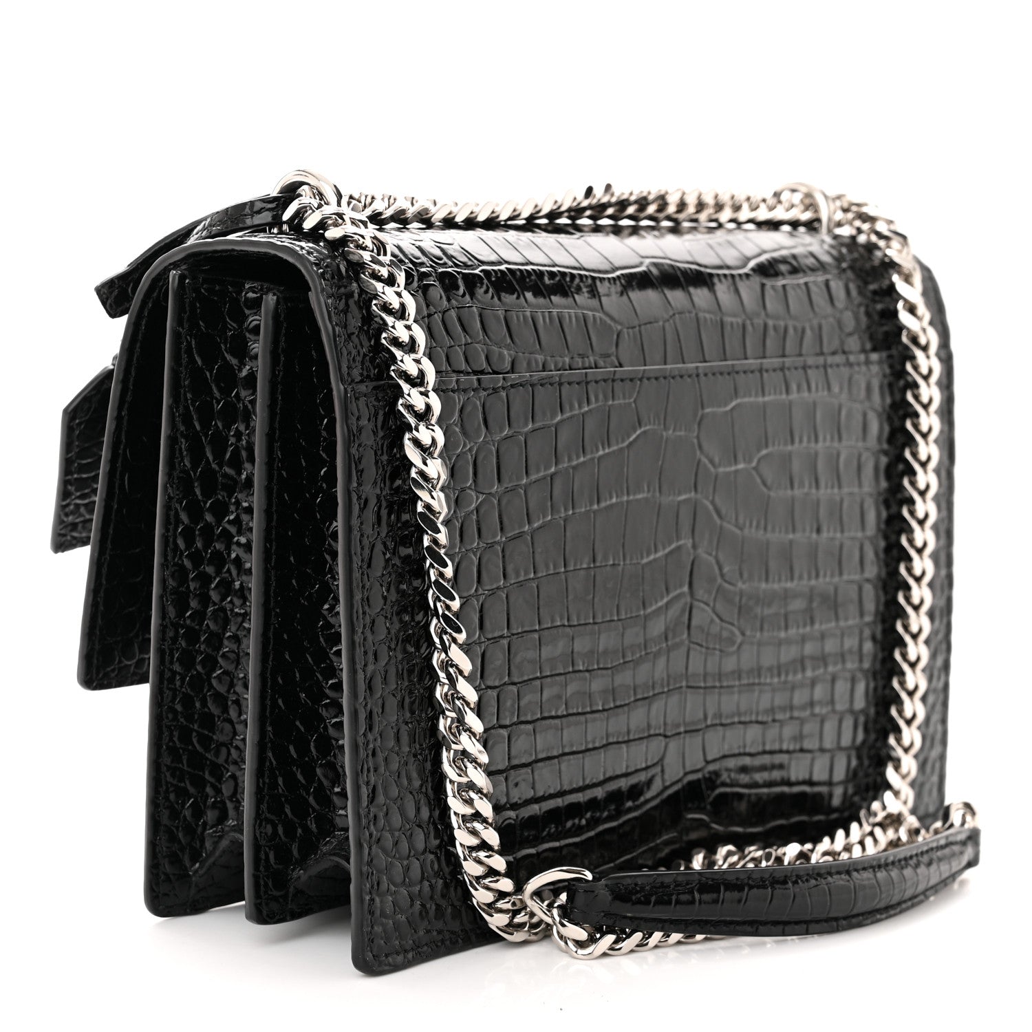 Saint Laurent Calfskin Crocodile Embossed Medium Monogram Sunset Black 3 of 9
