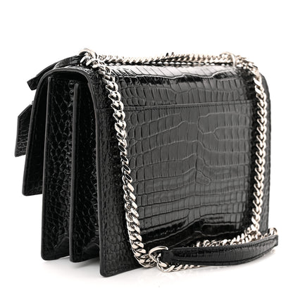 Saint Laurent Calfskin Crocodile Embossed Medium Monogram Sunset Black 3 of 9