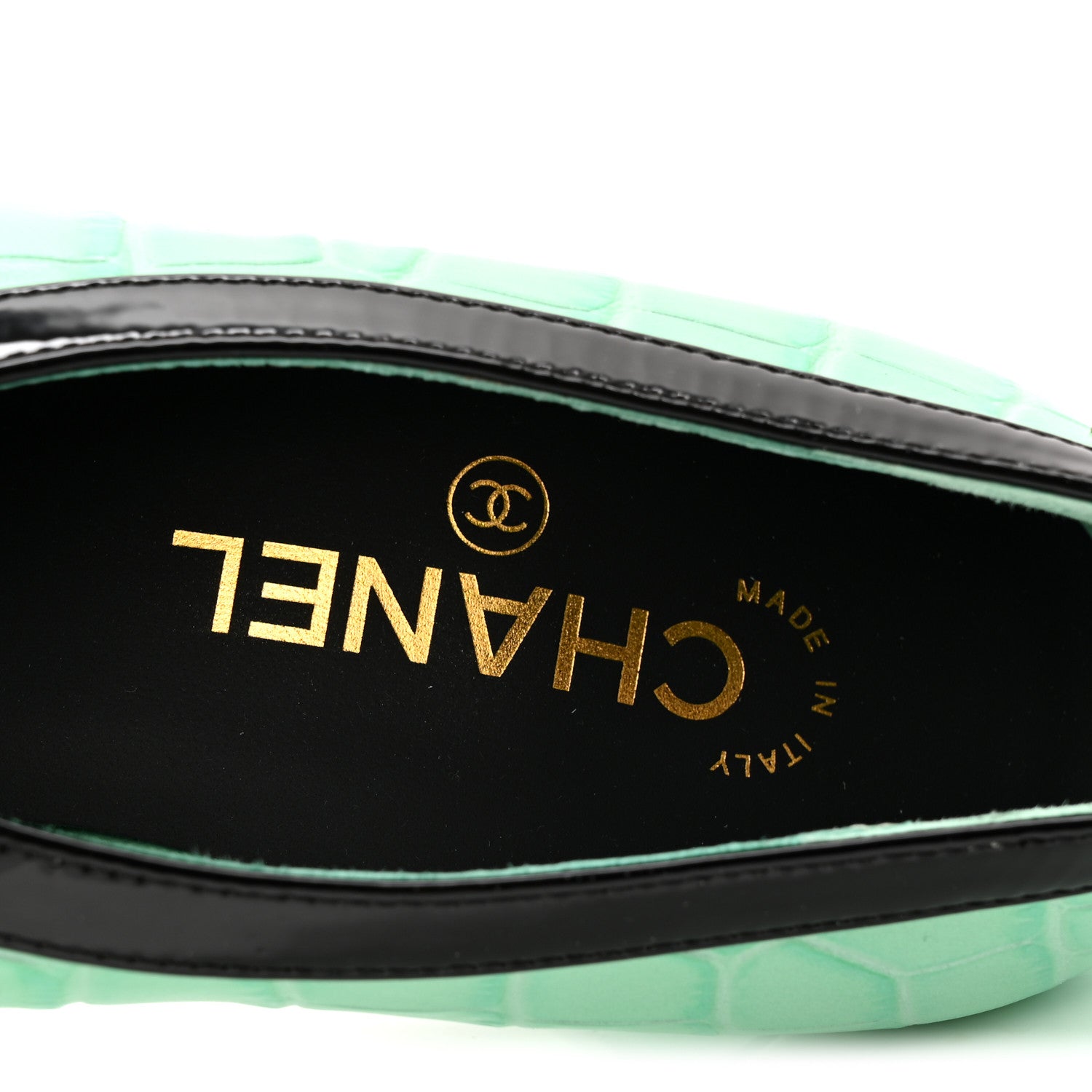 Chanel Crocodile Embossed Patent Calfskin Pumps 39 Green Black 8 of 10