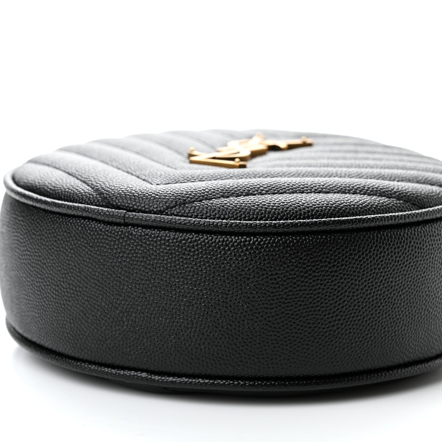 Saint Laurent Grain De Poudre Matelasse Chevron Quilted Round Vinyle Camera Bag Black 8 of 8