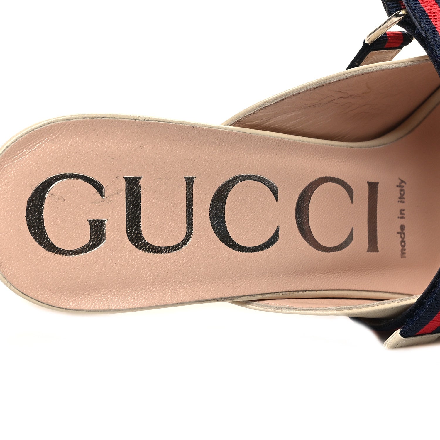 Gucci Malaga Kid Sylvie Web Cross Strap Mid-Heel Slides 36.5 Vintage White 8 of 9