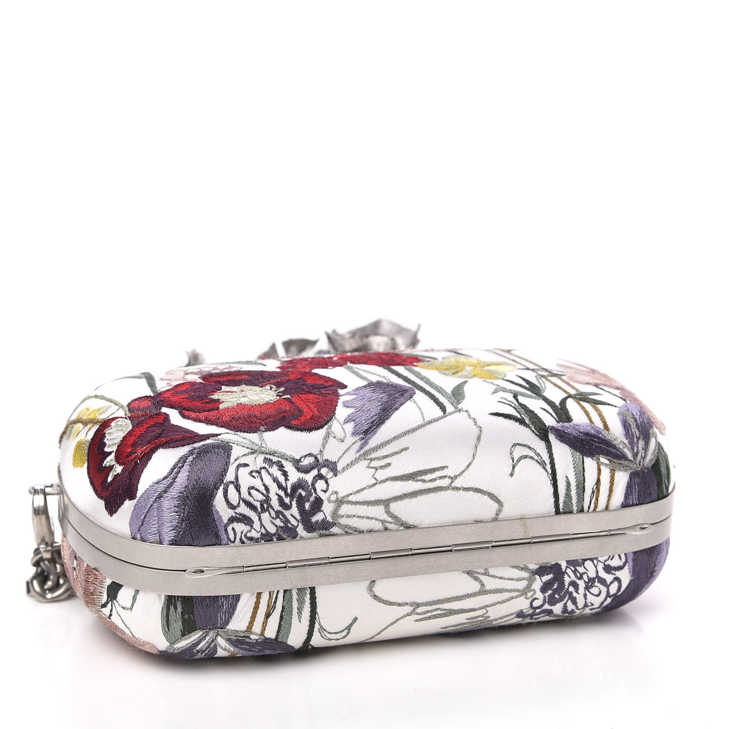Satin Embroidered Flower Butterfly Knuckle Duster Box Clutch White Multicolor