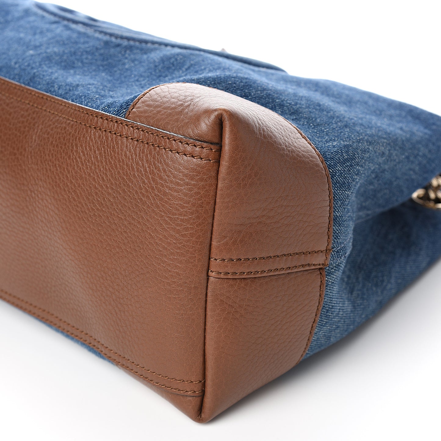 Denim Pebbled Calfskin Medium Soho Chain Shoulder Bag Blue Brown