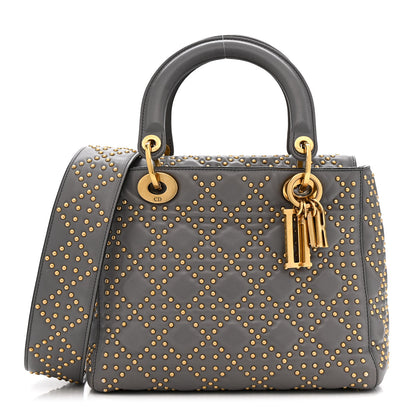 Christian Dior Calfskin Cannage Studded Medium Supple Lady Dior Grey 1 of 14