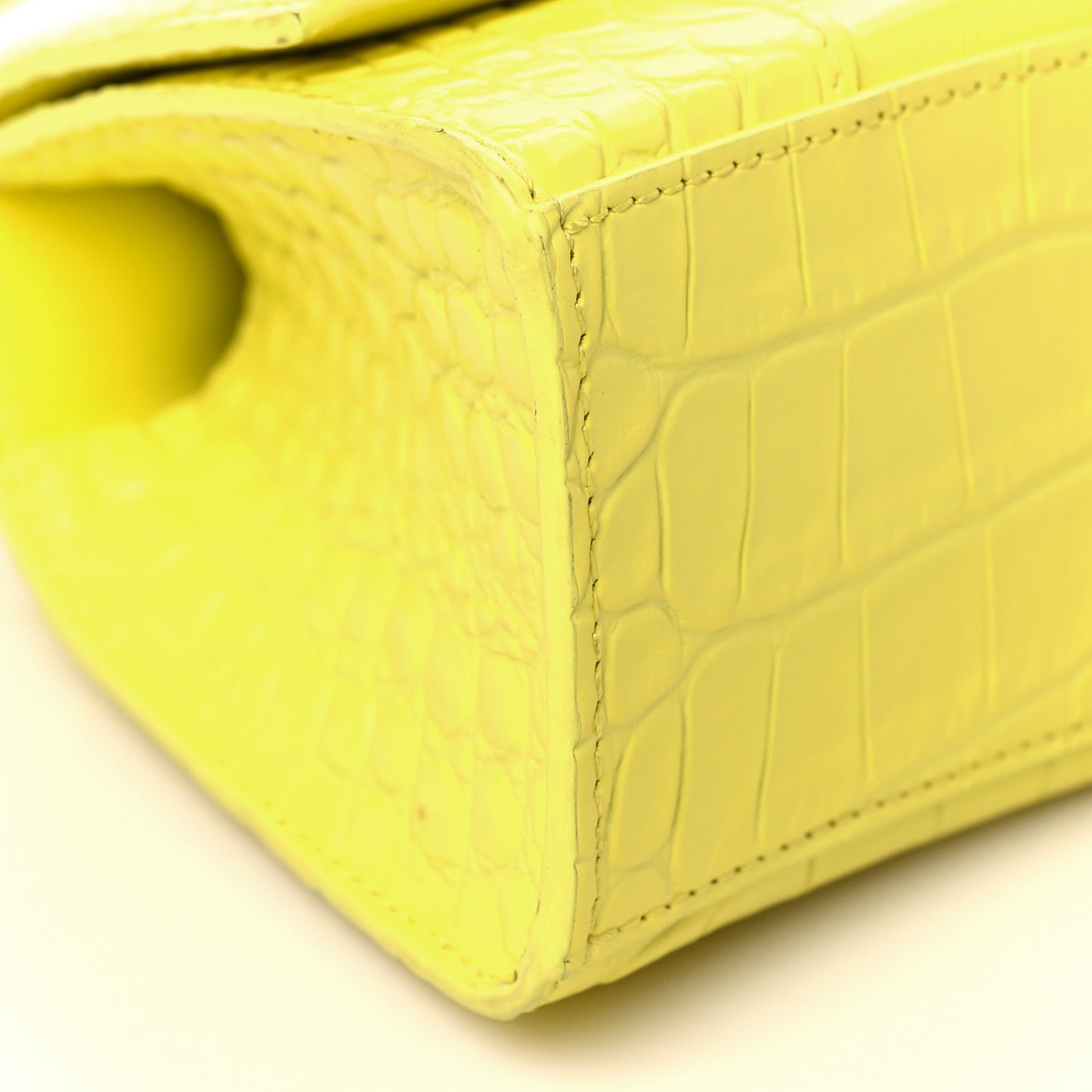 Shiny Calfskin Crocodile Embossed Hourglass Top Handle Bag XS Light Yellow