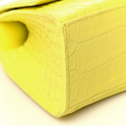Balenciaga Shiny Calfskin Crocodile Embossed Hourglass Top Handle Bag XS Light Yellow 9 of 10