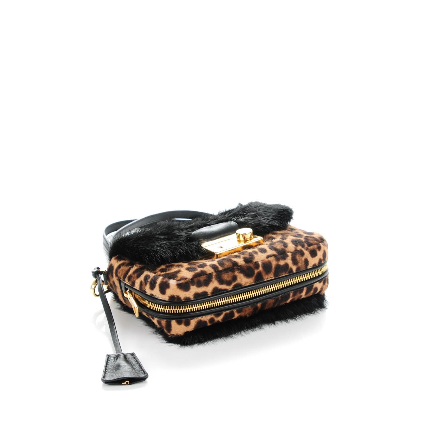 Prada Calf Hair Mink Fur Leopard Print Crossbody Bag Miele Moro 4 of 8