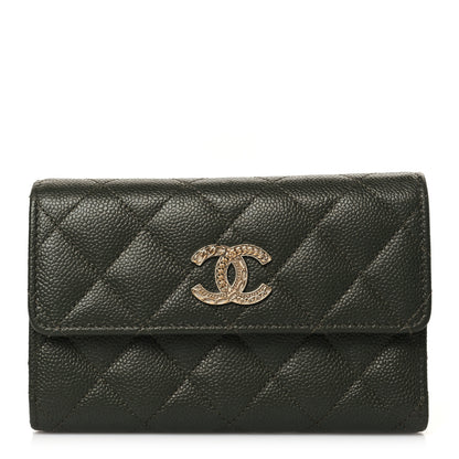 Chanel Caviar Quilted Multi Chain CC Medium Tri-Fold Flap Wallet Khaki 1 of 7