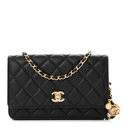 Chanel Lambskin Quilted CC Pearl Crush Wallet on Chain WOC Black 1 of 12