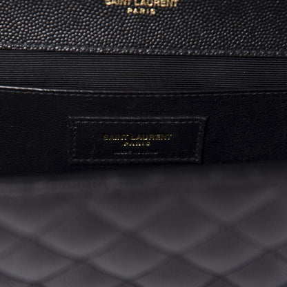 Saint Laurent Grain De Poudre Textured Mixed Matelasse Triquilt Medium Monogram Satchel Black 9 of 11