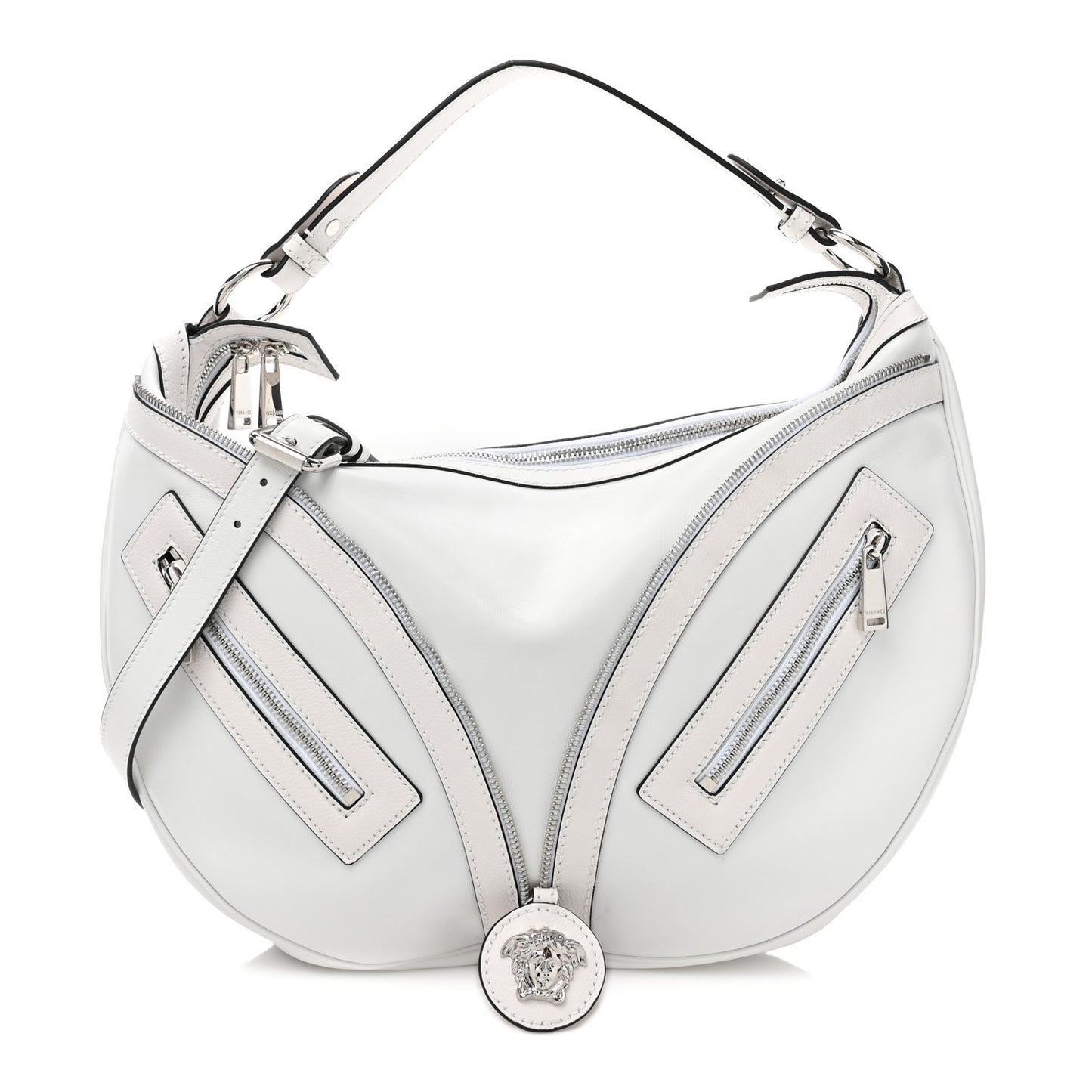 Calfskin Medium Repeat Zip Hobo Optical White