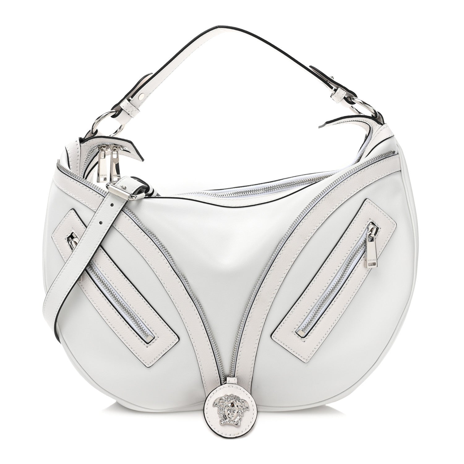 Versace Calfskin Medium Repeat Zip Hobo Optical White 1 of 8