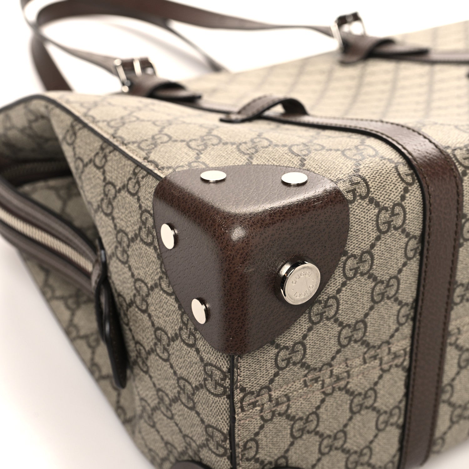 Gucci GG Supreme Monogram Textured Dollar Calfskin Medium Detail Tote Beige Ebony New Acero 10 of 11