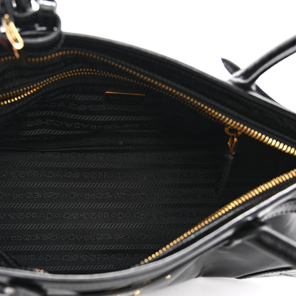 Prada Glossy Calfskin Triangle Medium Bonnie Shoulder Bag Black 5 of 9