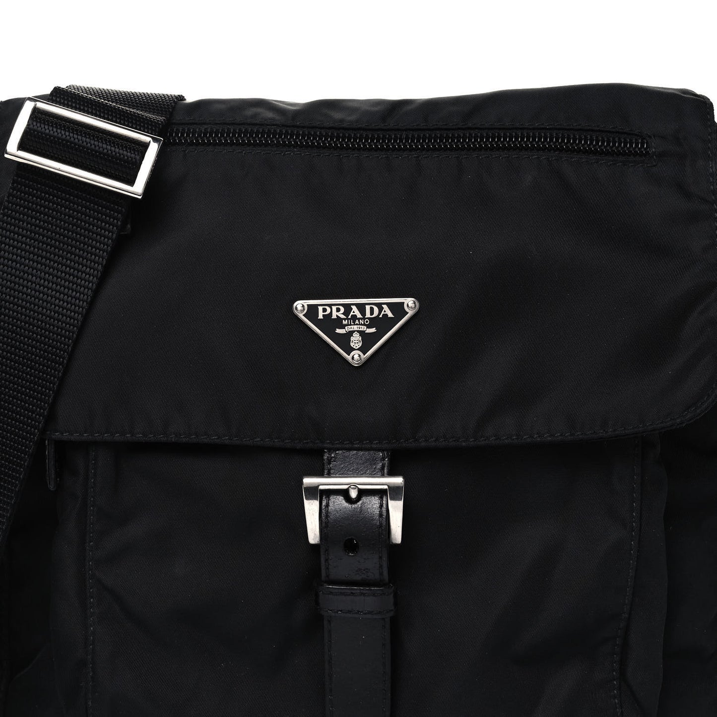 Tessuto Nylon Single Buckle Messenger Bag Black