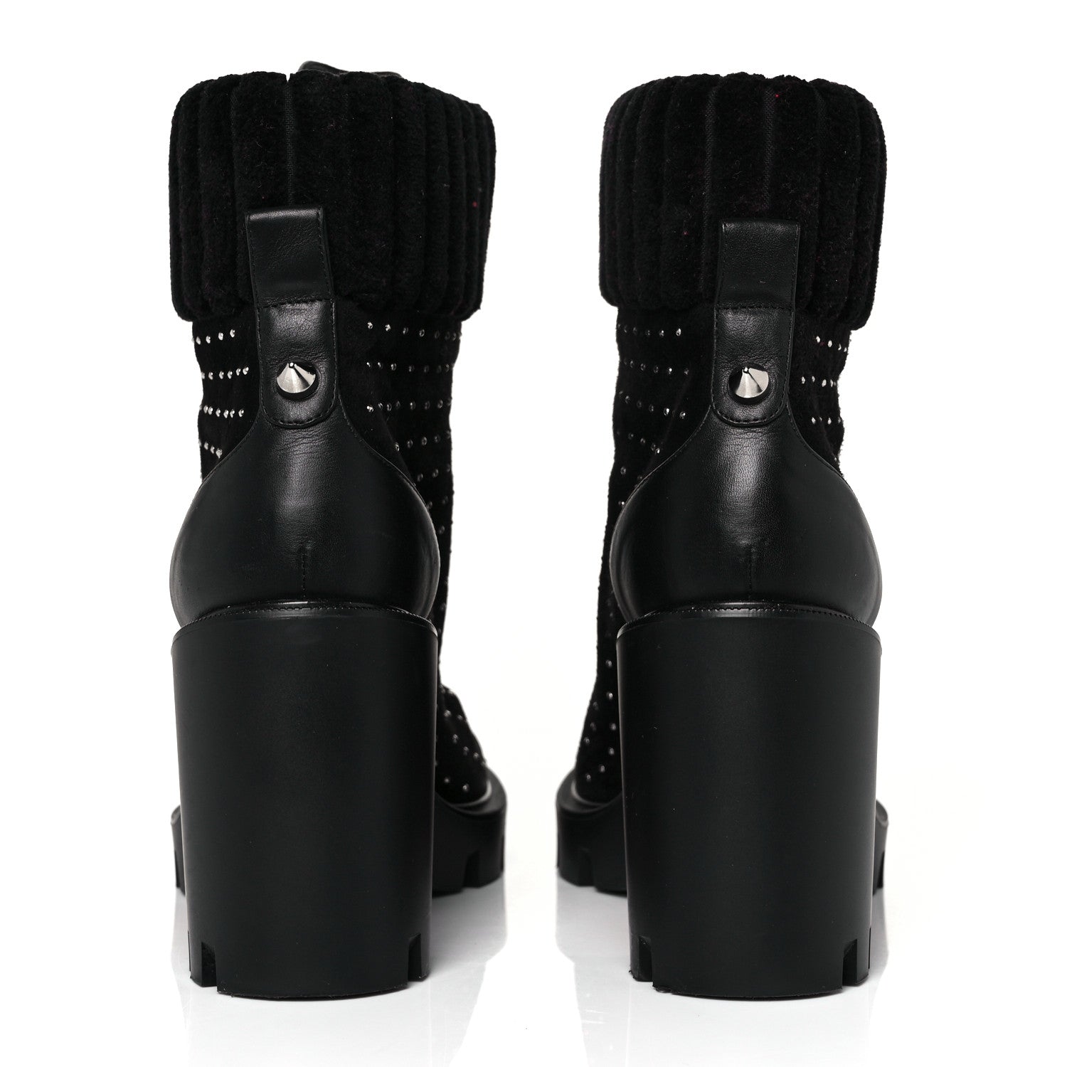 Christian Louboutin Calfskin Studded Dakita Lug 70 Boots 38 Black 5 of 7
