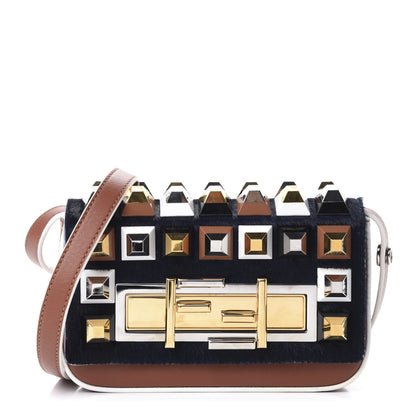 Fendi Vitello Dolce Calf Hair Studded Mini 3Baguette Shoulder Bag Caramello Iris 1 of 10