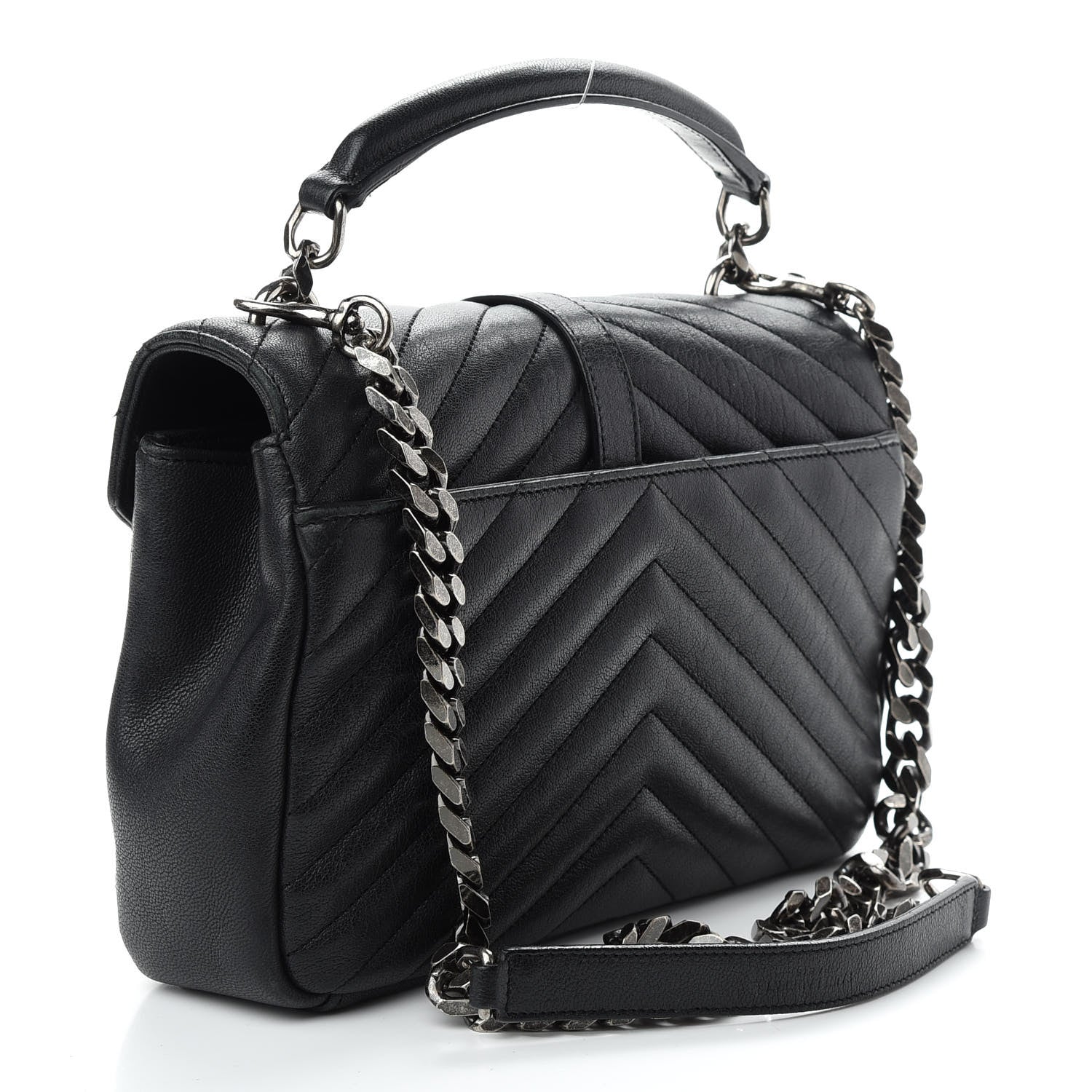 Saint Laurent Sheepskin Matelasse Chevron Monogram Medium College Bag Black 3 of 9