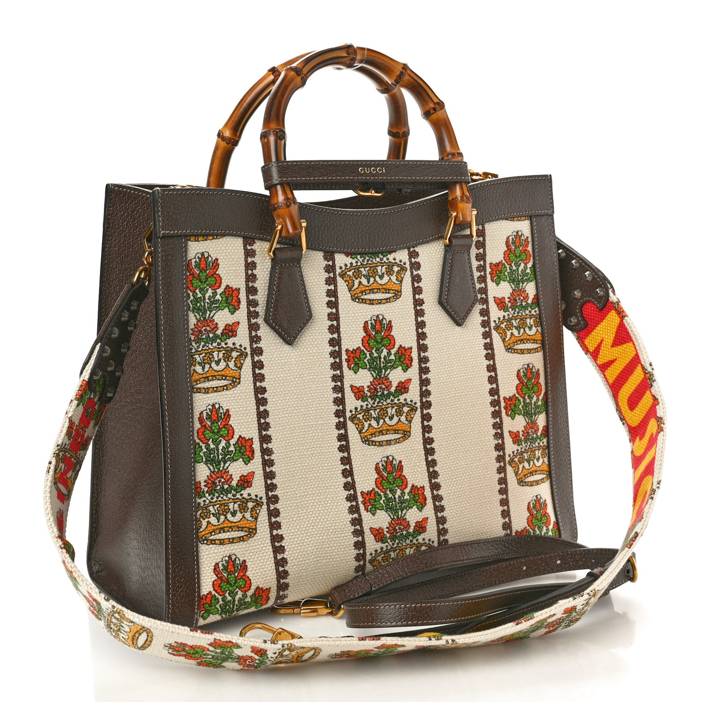 Canvas Calfskin Medium Gucci 100 Music Is Mine Diana Tote Bag New Acero