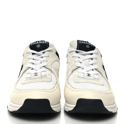 Chanel Mesh Suede Calfskin Grained Calfskin Womens CC Sneakers 38 White Black 2 of 7