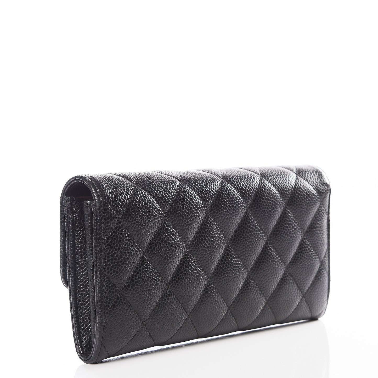 Caviar Quilted Large Gusset Flap Wallet Black