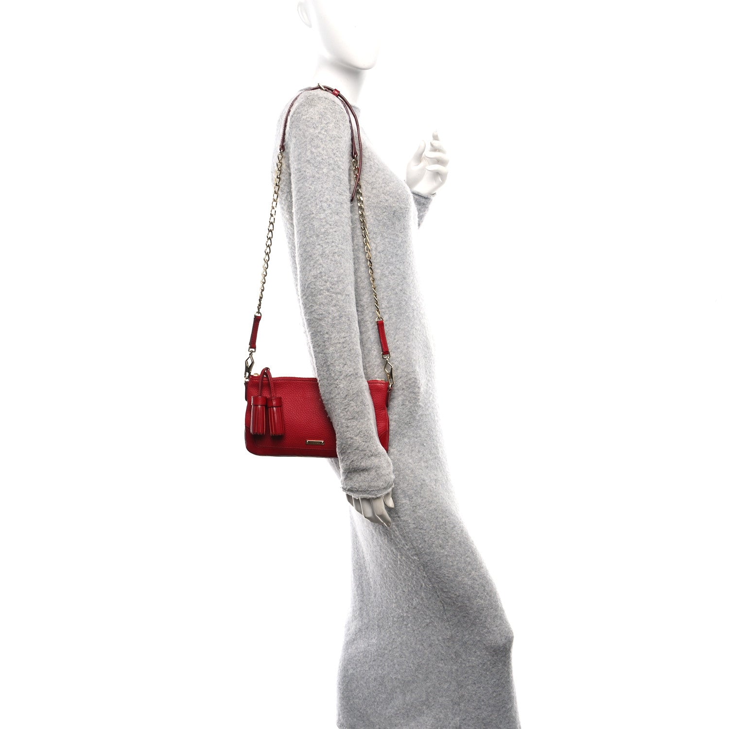 Burberry Signature Grain Calfskin Tassel Peyton Crossbody Clutch Bag Red 3 of 29