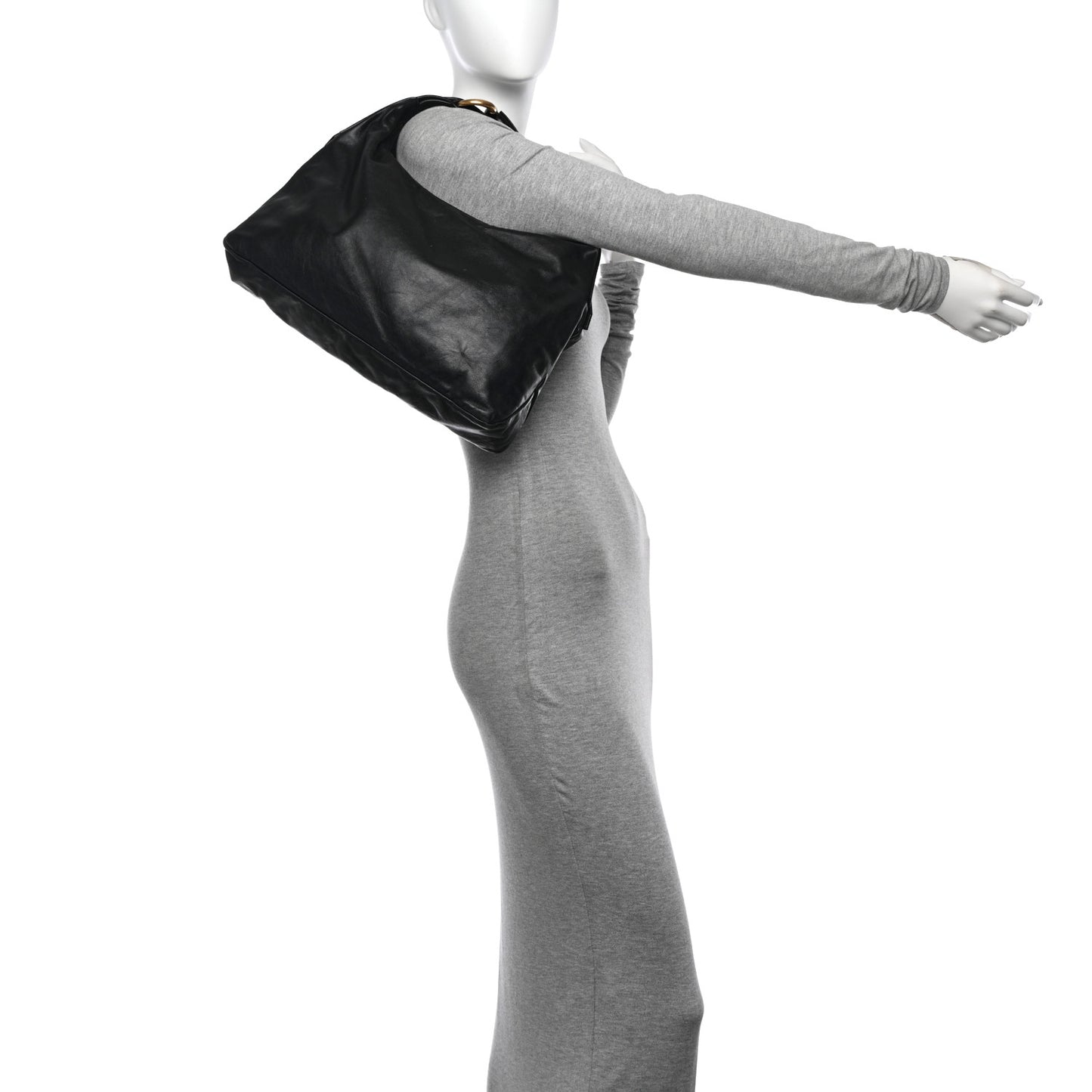 Calfskin Medium Horsebit Chain Hobo Black