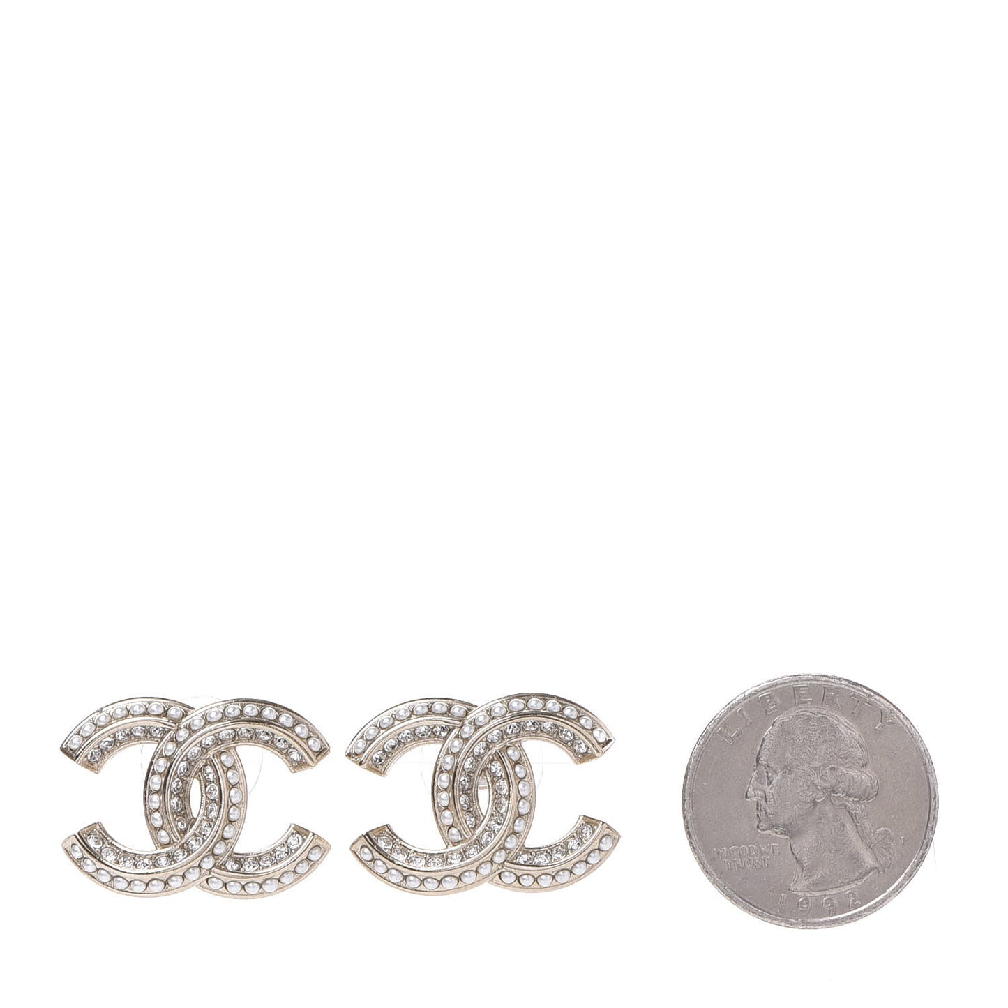 Crystal Pearl Chain Mania CC Earrings Gold