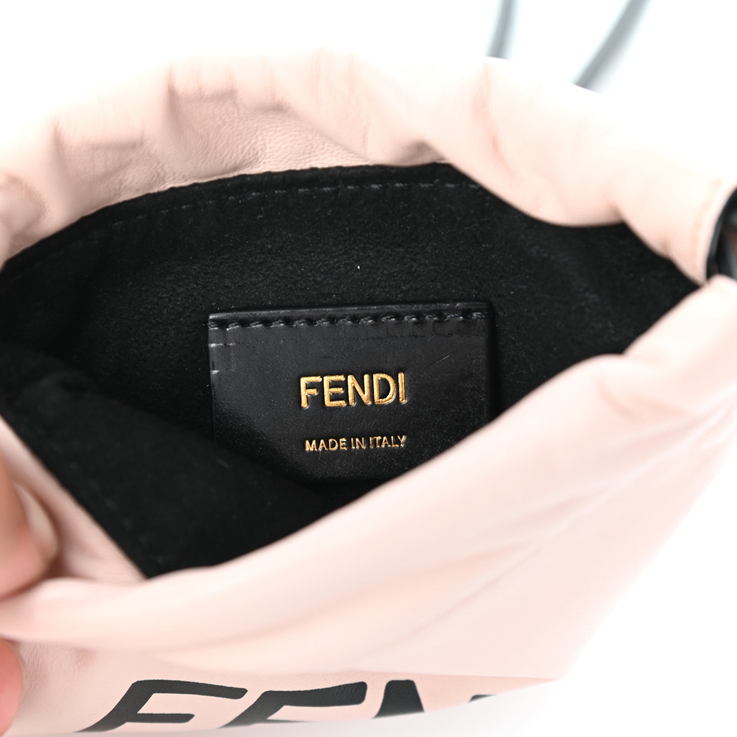 Soft Nappa Logo Mini Drawstring Pouch Bag Rosa Quarzo Black