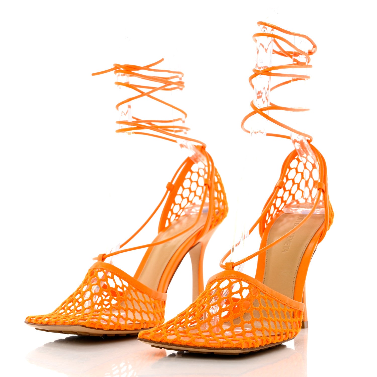 Bottega Veneta Mesh Nappa Stretch Ankle Tie Sandals 38.5 Tangerine 3 of 10