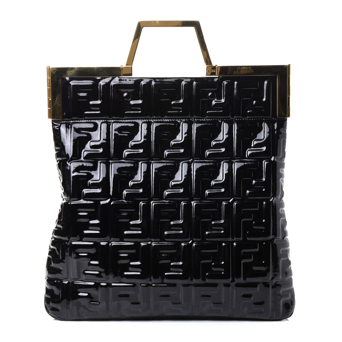 Patent FF 1974 Embossed Medium Shopping Flap Bag Black