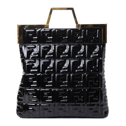 Fendi Patent FF 1974 Embossed Medium Shopping Flap Bag Black 1 of 8