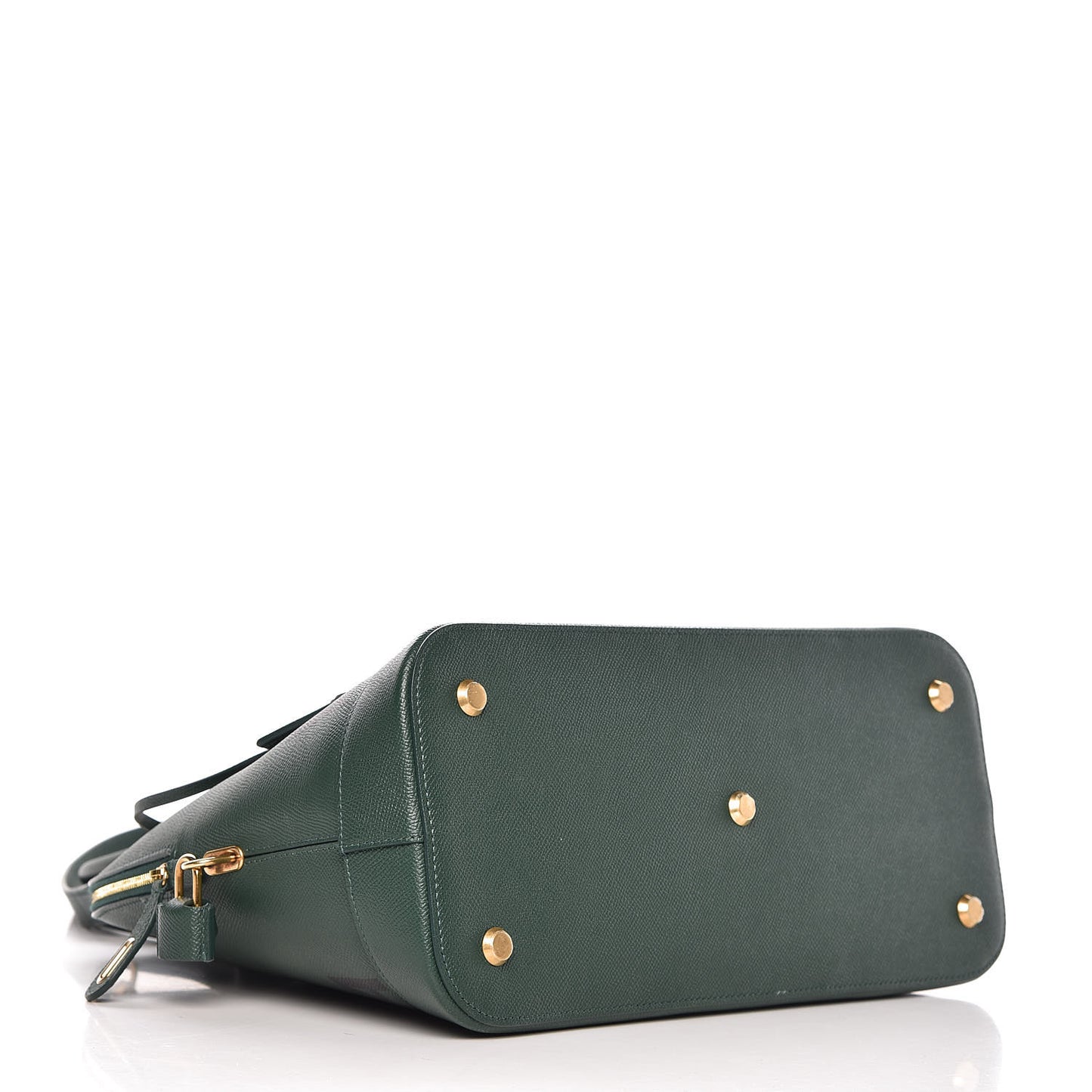Signature Grained Calfskin Logo M Ville Top Handle Bag Vert Malachite