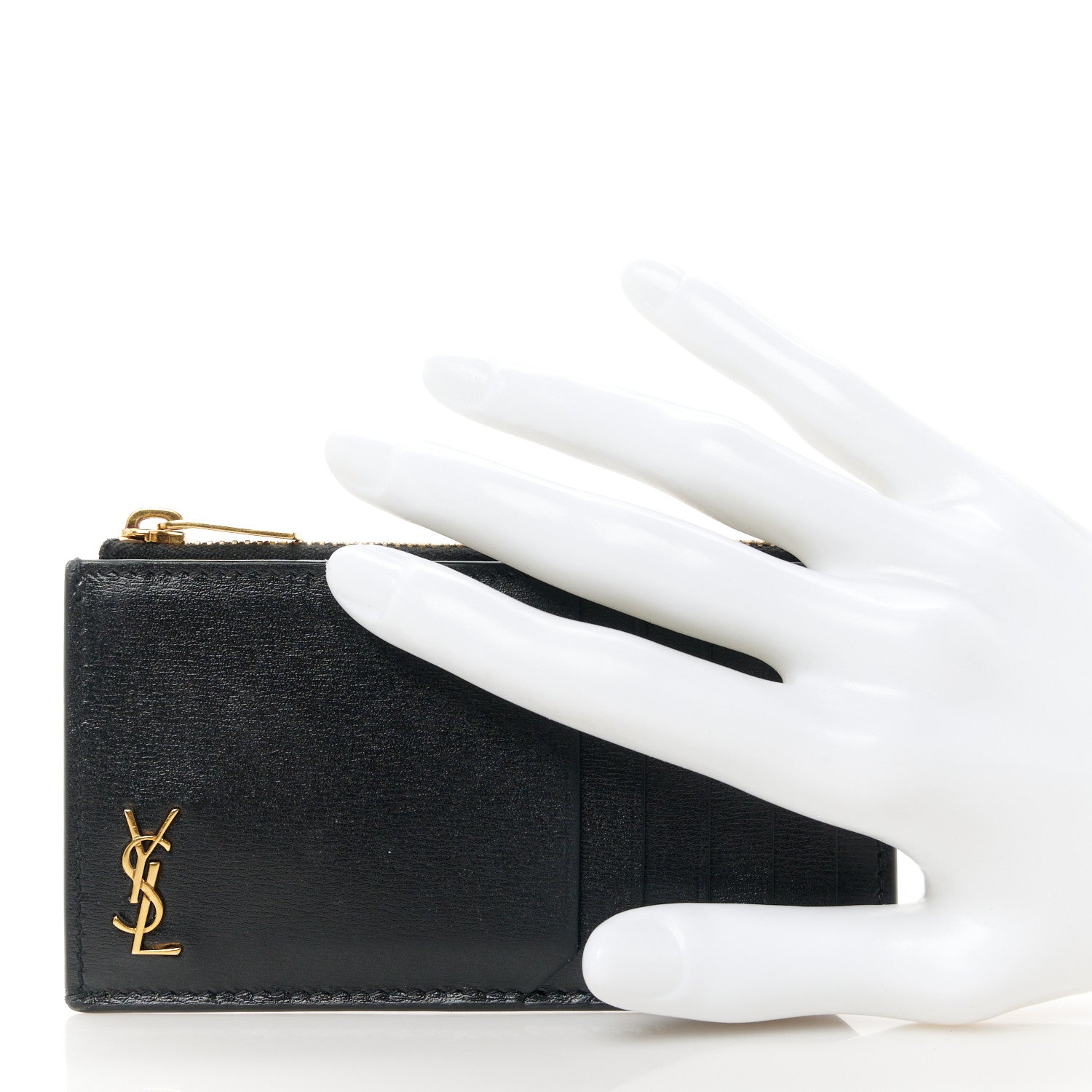 Saint Laurent Grained Calfskin Monogram 5 Fragments Zip Pouch Card Holder Black 2 of 8