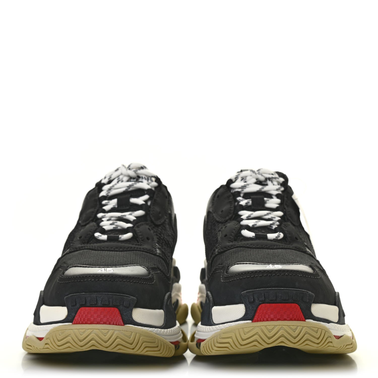 Balenciaga Fabric Mesh Washed Effect Mens Triple S Sneakers 45 Black Red 2 of 9
