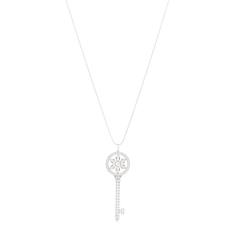 Platinum 18K White Gold Diamond Daisy Key Pendant Necklace