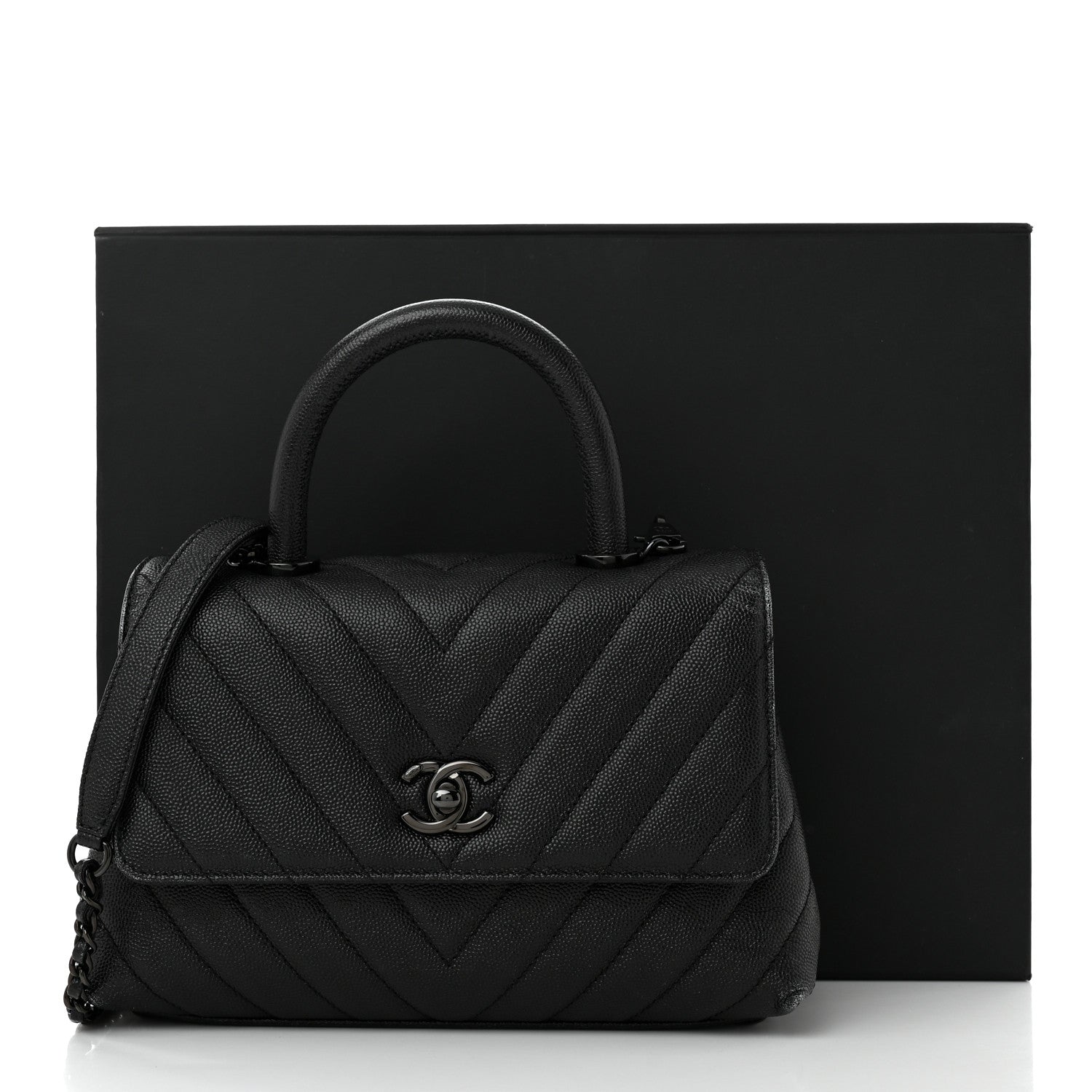 Chanel Caviar Chevron Quilted Mini Coco Handle Flap So Black 12 of 12