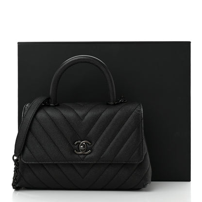 Chanel Caviar Chevron Quilted Mini Coco Handle Flap So Black 12 of 12