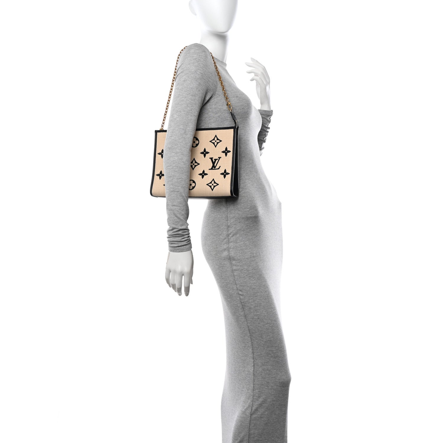 Louis Vuitton Raffia Calfskin Monogram Toiletry Pouch On Chain Beige Black 2 of 17