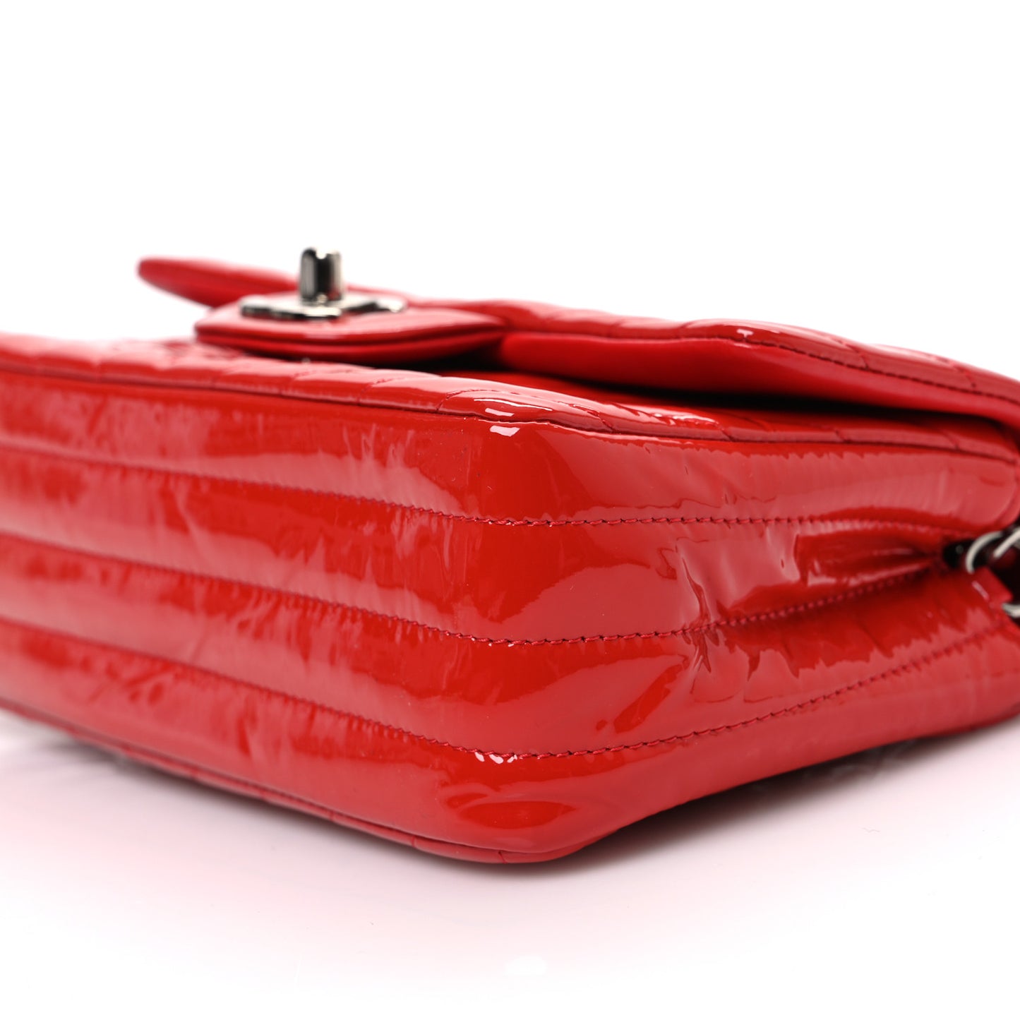 Patent Calfskin Chevron Quilted Mini Rectangular Flap Red
